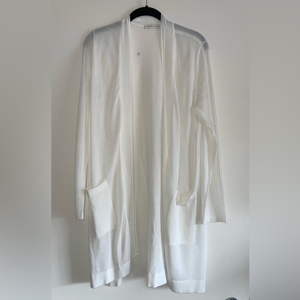 CHÂTELAINE Off-White Semi-Sheer Long Thin Cardigan Sz M